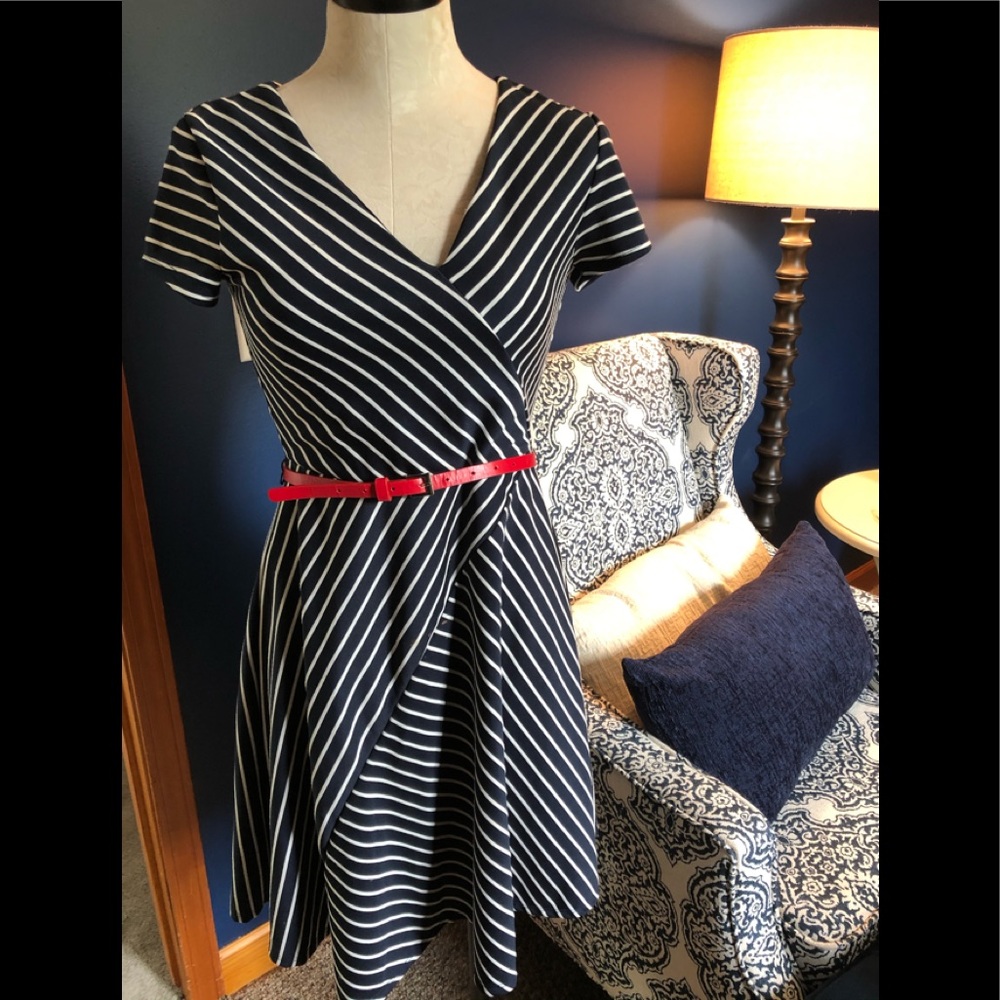 Modcloth Retro navy blue and white striped dress